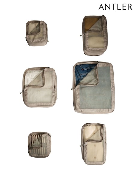 Antler Cream Packing Cubes in Taupe - Set of 6 (H63381) | £0