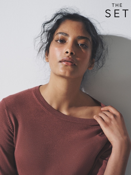 The Set Plum/Dark Pink/Brown 3 Pack Fine Knit T-Shirts (H63382) | £30