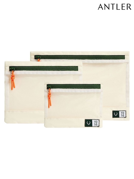 Antler Cream Essential Travel Pouches in Stone - Set of 3 (H63386) | £0