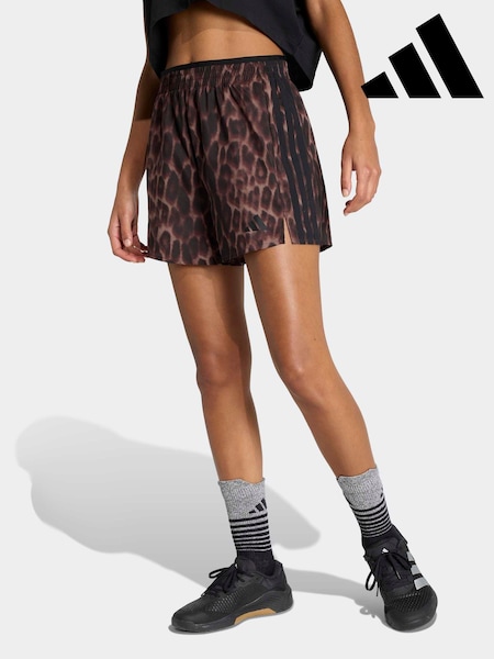 adidas Brown Workout Essentials Leopard Woven Shorts (H63571) | £28