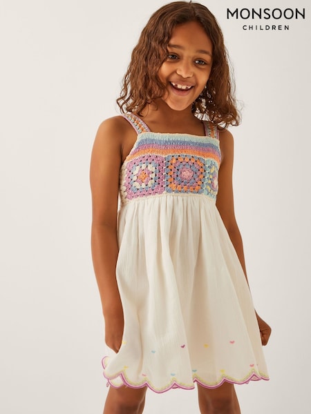 Monsoon White Crochet Sleeveless Dress (H63595) | £32 - £36