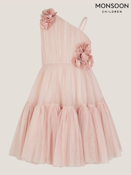 Monsoon Pink Ruby Asymmetric Flower Tulle Dress (H63601) | £50 - £60