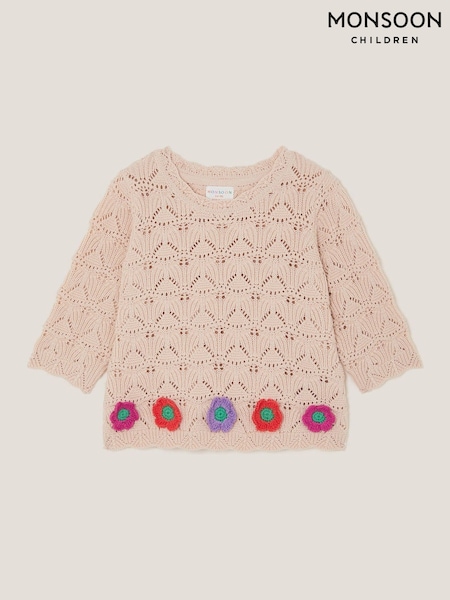 Monsoon Natural Crochet Flower Knit Top (H63756) | £24 - £28