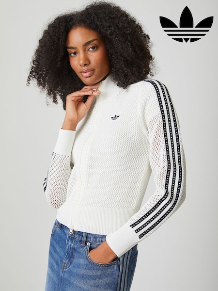 adidas Originals White Knitted Crochet Firebird Track Top (H63791) | £75