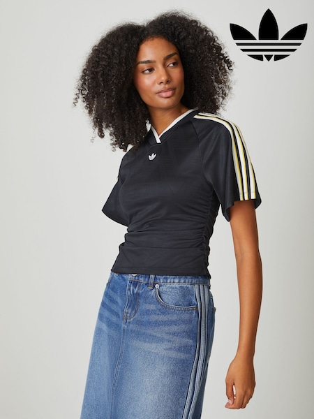 adidas originals Black Rouched Football Inspired T-Shirt (H63832) | £38