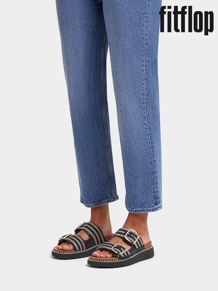 FitFlop Gen-Ff Buckle Two Bar Stripe Weave Black Slides (H63848) | £135