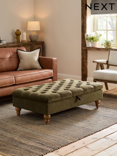 Buttoned Fine Chenille Moss Green Albury Coffee Table (H63852) | £275
