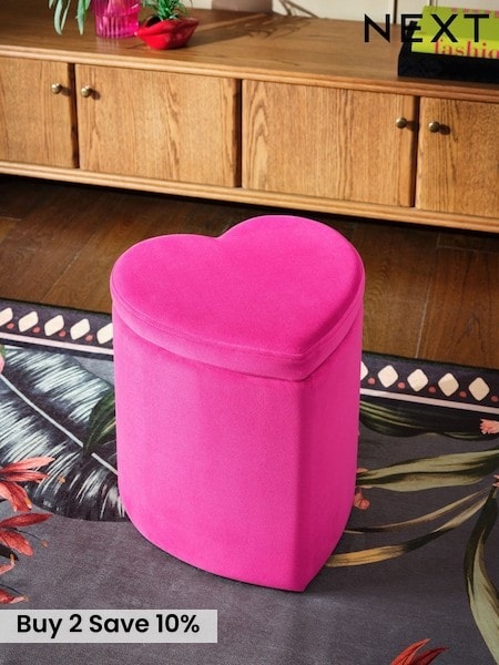 Soft Velvet Fuschia Pink Valentine Storage Stool (H63868) | £85