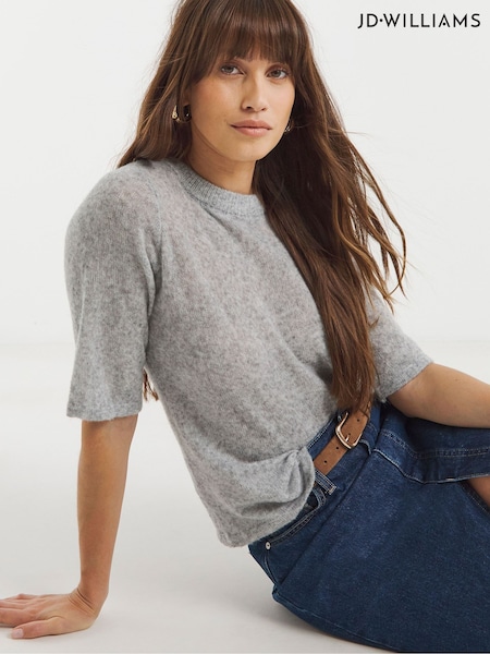JD Williams Grey Sheer Half Sleeve Knitted T-Shirt (H64115) | £25