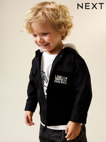 Black Ripstop Twill Hooded Overshirt and T-Shirt Set (3mths-7yrs) (H64228) | £22 - £26