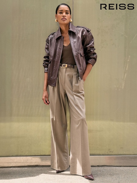 Reiss Aubergine Peyton Oversized Leather Jacket (H64297) | £498