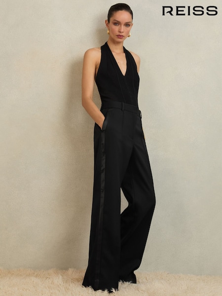 Reiss Black Della Atelier Wide-Leg Tuxedo Trousers (H64311) | £170