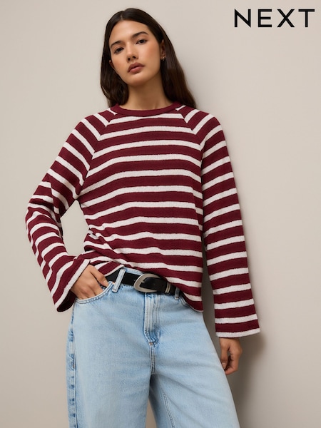 Red and Ecru Stripe Long Sleeve Crew Neck Jumper (H64324) | £34