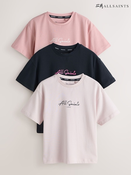 smALLSAINTS Pink/Black Script Logo Crew Neck Relaxed T-Shirts 3 Pack (H64421) | £30 - £36