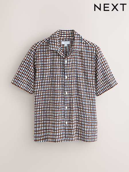 Navy Blue Watercolour Short Sleeve Check Shirt (H64504) | £32