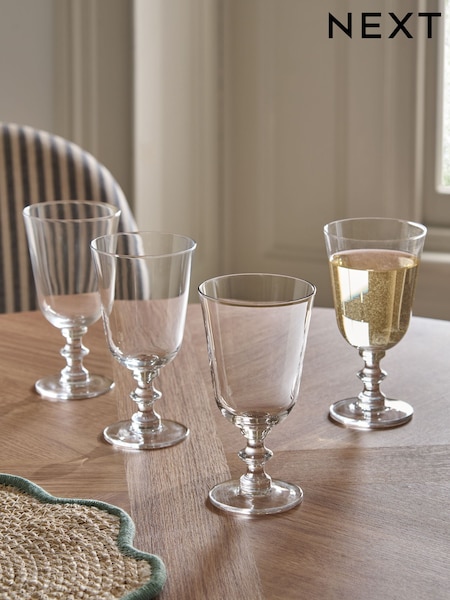Set of 4 Clear Pressed Stem Wine Glasses (H64748) | £26