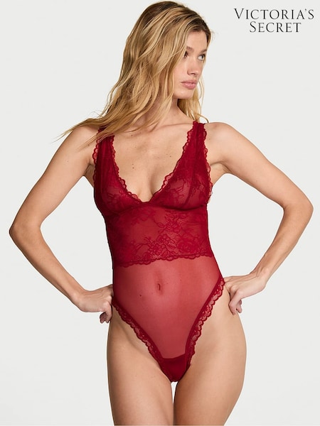 Victoria's Secret Red Lacquer Sheer Rose Lace Bodysuit (H64839) | £49
