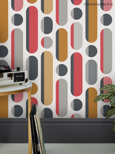 Graham & Brown Red or Grey or Mustard Envy Morse 10M Wallpaper (H64866) | £44