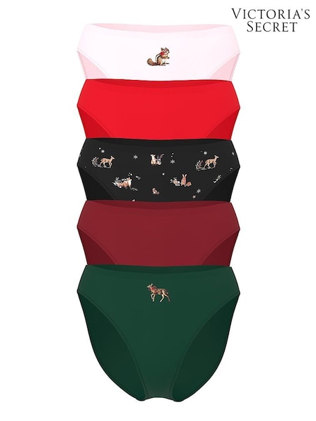 Victoria's Secret Pink/Red/Black/Green Brief Logo Knickers 5 Pack (H64894) | £26
