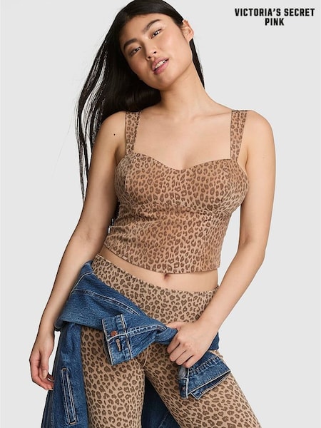 Victoria's Secret Pink Brown Leopard Animal Print Cropped Corset Top (H64903) | £35