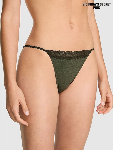 Victoria's Secret PINK Forest Green Bikini Cotton Heather Lace Trim Knickers (H64923) | £9