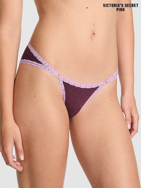 Victoria's Secret PINK Burgandy Red Cheeky Cotton Heather Lace Trim Knickers (H64926) | £9