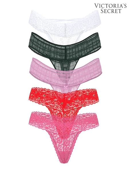 Victoria's Secret White/Green/Pink/Red Thong Knickers 5 Pack (H65006) | £26