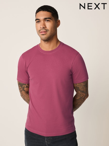 Raspberry Pink Slim Fit Essential Crew Neck Cotton T-Shirt (H65009) | £8