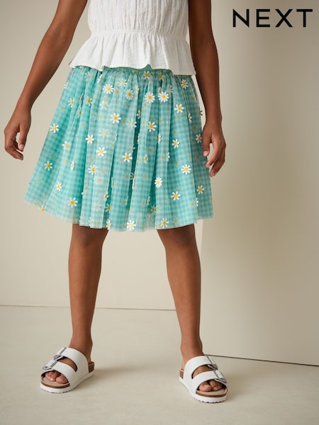 Green Gingham Daisy Pull On Mesh Skirt (3-16yrs) (H65181) | £15 - £20