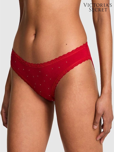 Victoria's Secret Lipstick Red Bikini Cotton Lace Trim Sparkle Knickers (H65322) | £10