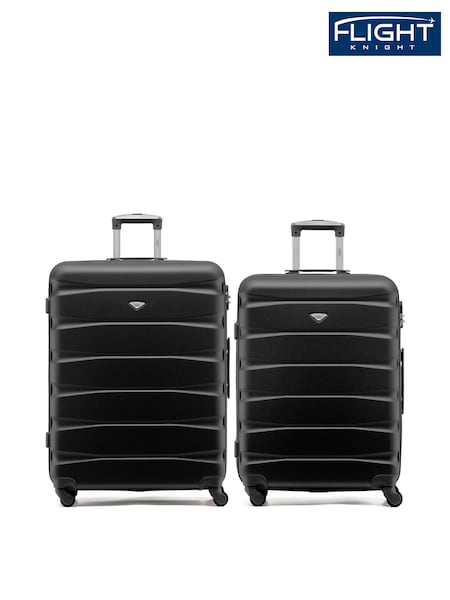 Flight Knight Medium & Large Check-In Hold Luggage Hardcase Travel Black Suitcases Set Of 2 (H65661) | £120