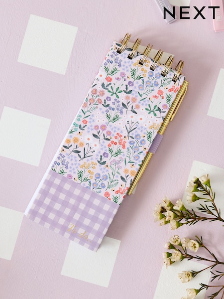 Lilac Purple Gingham Floral List Pad and Pen (H65942) | £5