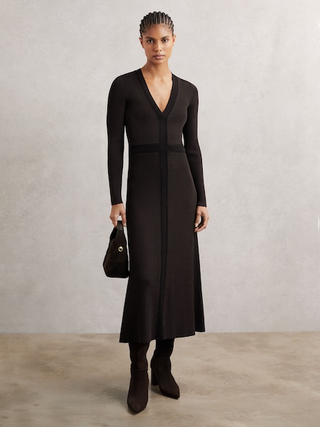 Reiss Chocolate Brown/Black Laura Knitted Dress (H65977) | £248