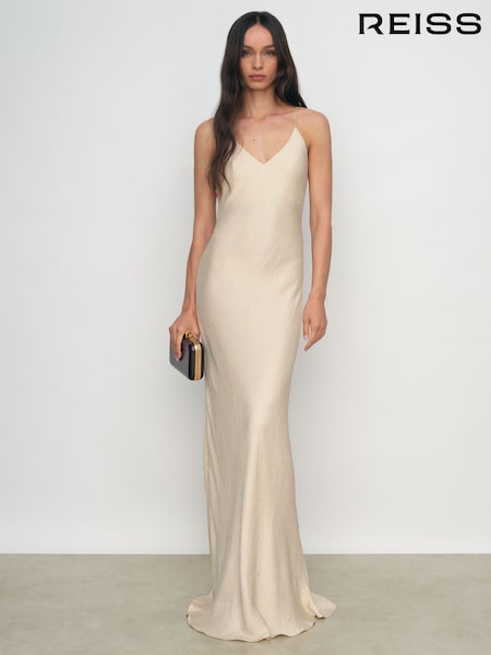 Reiss Champagne Neutral Maggie Jacquard Maxi Slip Dress (H65986) | £248