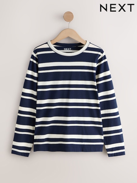 Navy/White Striped Long Sleeve Crew Neck T-Shirt (H66011) | £11
