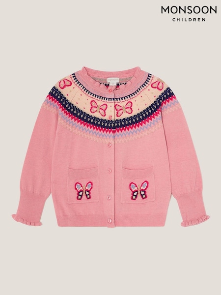 Monsoon Pink Butterfly Fair Isle Cardigan (H66094) | £30 - £34