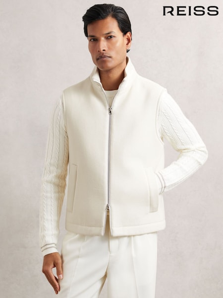 Reiss Off White Hewitt Wool-Blend Funnel-Neck Gilet (H66129) | £248