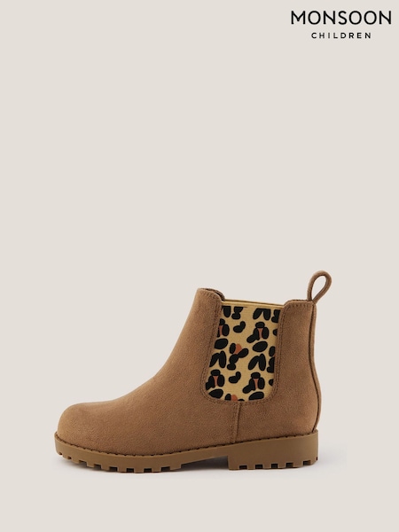 Monsoon Brown Suedette Leopard Print Chelsea Boots (H66211) | £36 - £40