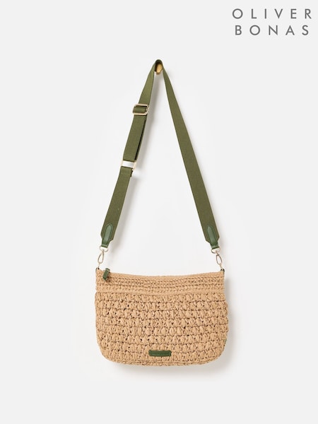 Oliver Bonas Brown Large Paddie Straw Weave Cross-Body Bag (H66324) | £65