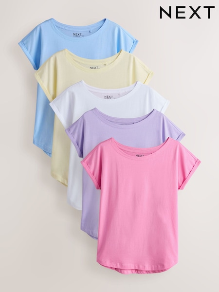 Purple/Blue/Butter Yellow/Pink/White Cap Sleeve T-Shirts 5 Pack (H66401) | £35