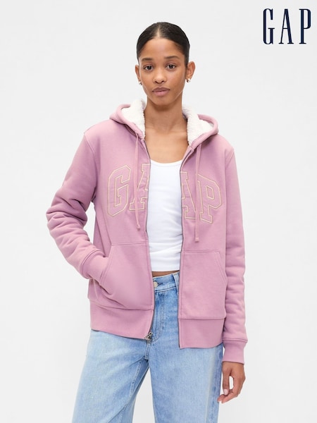 Gap Pink Relaxed Logo Sherpa-Lined Zip Hoodie (H66524) | £45