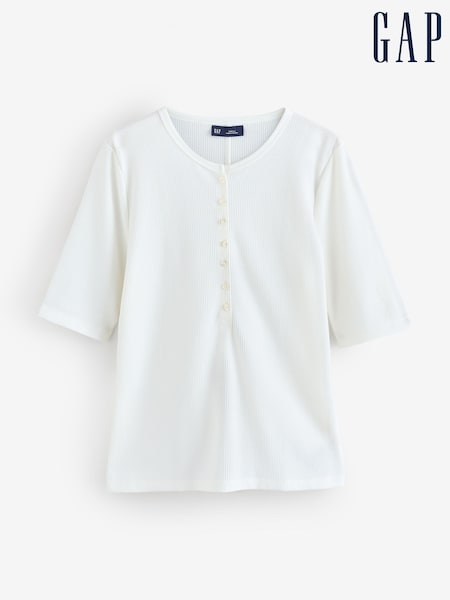 Gap White Modern Rib Short Sleeve Henley T-Shirt (H66607) | £20