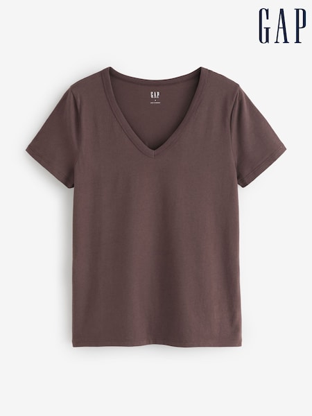 Gap Brown V-Neck Favourite Cotton Short Sleeve T-Shirt (H66768) | £12