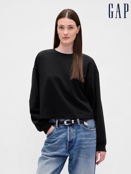 Gap Black Cotton VintageSoft Heavyweight Crop T-Shirt (H66770) | £35