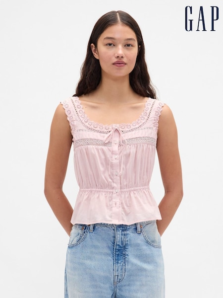 Gap Blush Pink Lace-Trim Peplum Crop Top (H66788) | £40