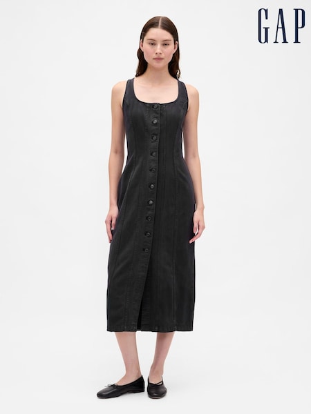 Gap Black Seamed Button Front Midi Dress (H66820) | £85