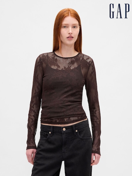 Gap Brown Sheer Lace Top (H66831) | £35