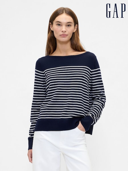 Gap Blue/Navy/White Stripe Bella Boat Neck Jumper (H66833) | £30