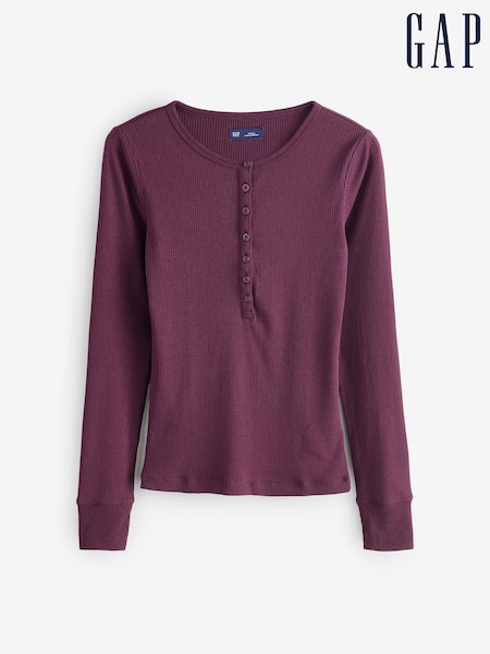 Gap Burgundy Red Modern Rib Long Sleeve Henley T-Shirt (H66882) | £30