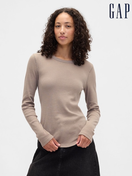 Gap Brown Waffle Knit Long Sleeve T-Shirt (H66898) | £14